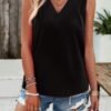 Solid V Neck Sleeveless Loose Fit Top