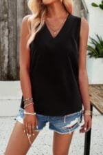 Solid V Neck Sleeveless Loose Fit Top