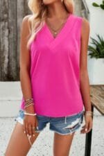 Solid V Neck Sleeveless Loose Fit Top