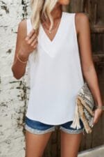 Solid V Neck Sleeveless Loose Fit Top