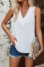 Solid V Neck Sleeveless Loose Fit Top