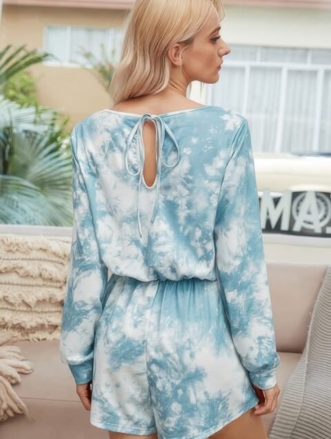 Tie Dye Round Neck Drawstring Romper