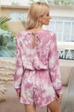 Tie Dye Round Neck Drawstring Romper