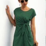 Solid Twist Knot Front Short Sleeve Tee Fit Dress