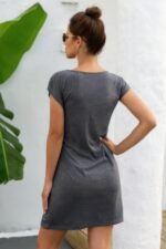 Solid Twist Knot Front Short Sleeve Tee Fit Dress - Image 4