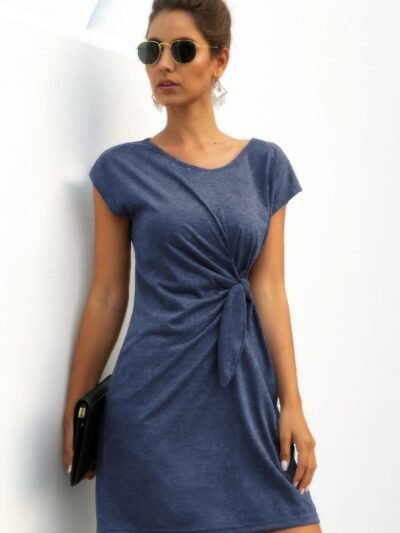Solid Twist Knot Front Short Sleeve Tee Fit Dress Solid Twist Knot Front Short Sleeve Tee Fit Dress