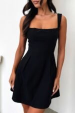 Solid Sleeveless Fit Wide Strap A Line Dress - Image 3