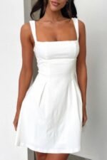 Solid Sleeveless Fit Wide Strap A Line Dress - Image 4