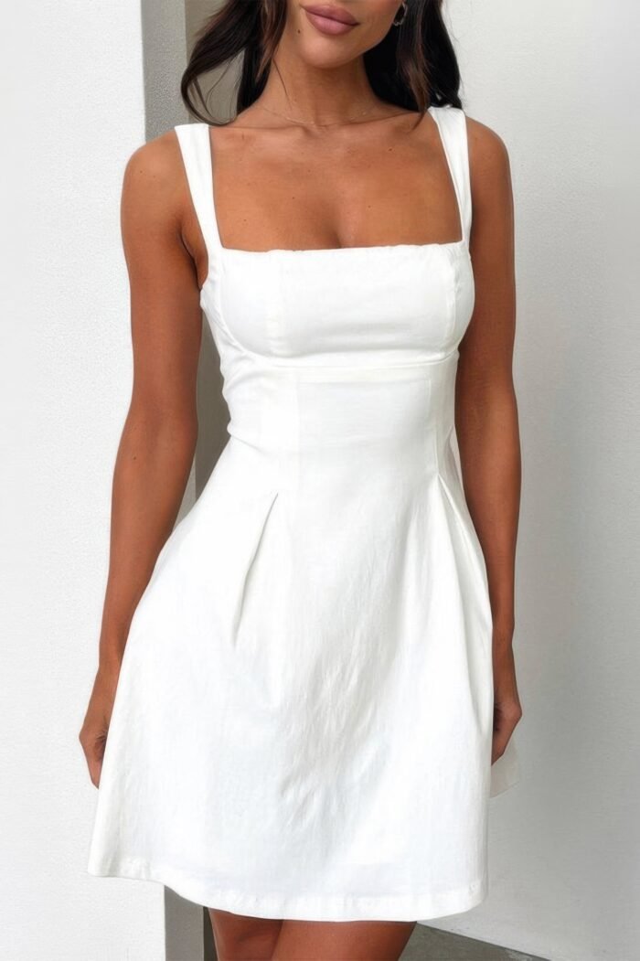 Solid Sleeveless Fit Wide Strap A Line Dress - Image 4