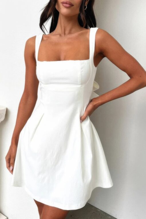 Solid Sleeveless Fit Wide Strap A Line Dress - Image 5