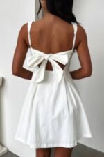 Solid Sleeveless Fit Wide Strap A Line Dress - Image 7