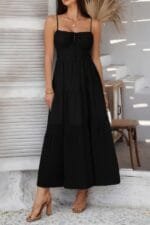 Solid Sleeveless Smocked Tiered Maxi Cami Dress