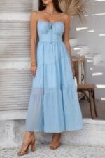 Solid Sleeveless Smocked Tiered Maxi Cami Dress