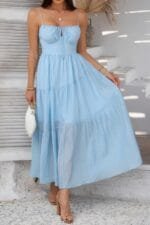 Solid Sleeveless Smocked Tiered Maxi Cami Dress