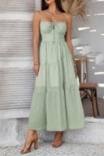 Solid Sleeveless Smocked Tiered Maxi Cami Dress