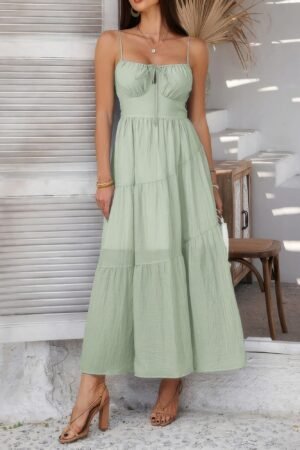Solid Sleeveless Smocked Tiered Maxi Cami Dress Solid Sleeveless Smocked Tiered Maxi Cami Dress