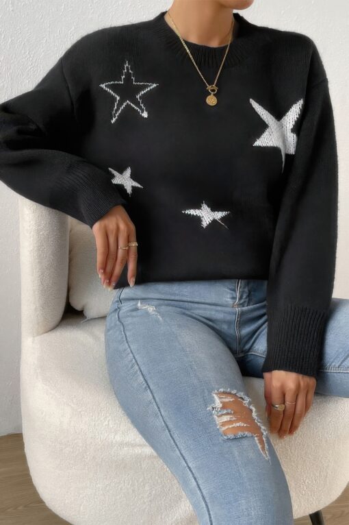 Star Print Knit Lose Fit Sweater - Image 5
