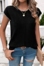 Color Block Knit Round Neck Fit Top