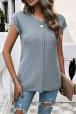 Color Block Knit Round Neck Fit Top