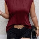 Plus Solid Pleated Sleeveless Elastic Fit Shirt