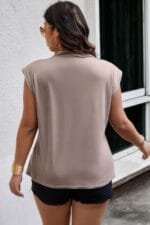 Plus Solid Pleated Sleeveless Elastic Fit Shirt