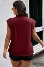 Plus Solid Pleated Sleeveless Elastic Fit Shirt