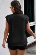 Plus Solid Pleated Sleeveless Elastic Fit Shirt