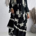 Stand Collar Dress Button Floral Splicing – V Neck Chic