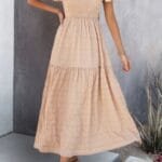 Ruffle Sleeve And Hem Top Shirred Crew Neck Dress