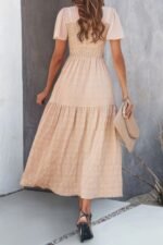 Ruffle Sleeve And Hem Top Shirred Crew Neck Dress - Image 3