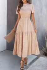 Ruffle Sleeve And Hem Top Shirred Crew Neck Dress - Image 4