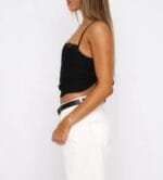 Solid Back Knot Lace Trim Sleeveless Shirt