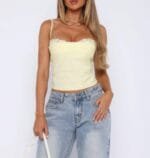 Solid Back Knot Lace Trim Sleeveless Shirt