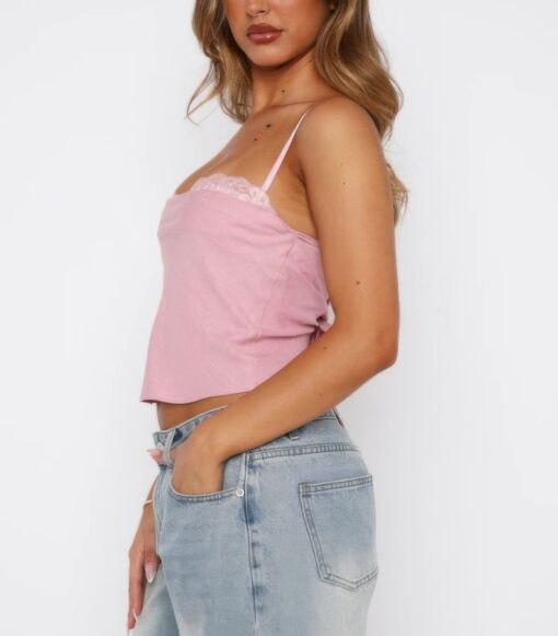 Solid Back Knot Lace Trim Sleeveless Shirt - Image 8