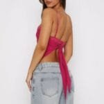 Solid Back Knot Lace Trim Sleeveless Shirt