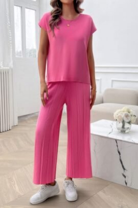 Two Pieces Short Sleeve Outfit Pullover Wide Leg Set Two Pieces Short Sleeve Outfit Pullover Wide Leg Set