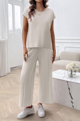 Two Pieces Short Sleeve Outfit Pullover Wide Leg Set Two Pieces Short Sleeve Outfit Pullover Wide Leg Set
