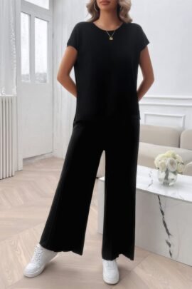 Two Pieces Short Sleeve Outfit Pullover Wide Leg Set Two Pieces Short Sleeve Outfit Pullover Wide Leg Set