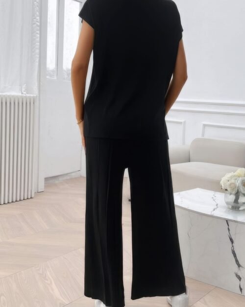two pieces short sleeve outfit pullover wide leg set