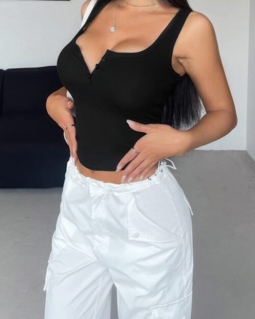 plain quarter button square neck fit tank