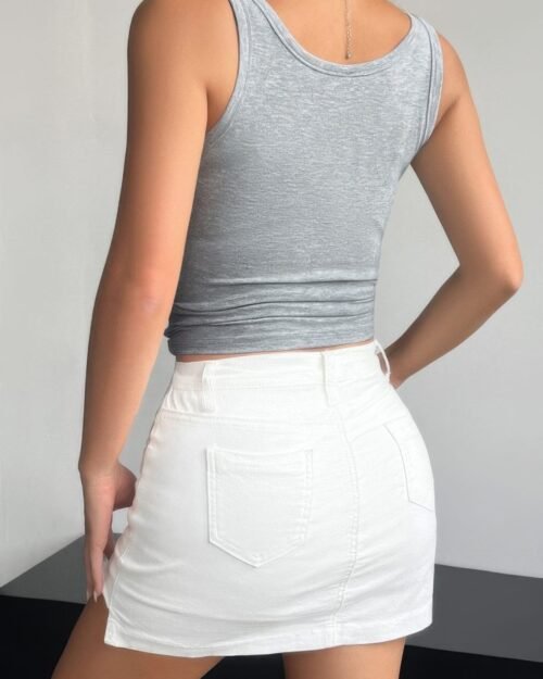 plain quarter button square neck fit tank