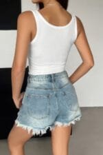 Plain Quarter Button Square Neck Fit Tank