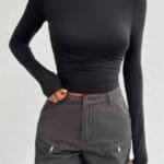 Plain Long Sleeve Open Back Slim Fit Top