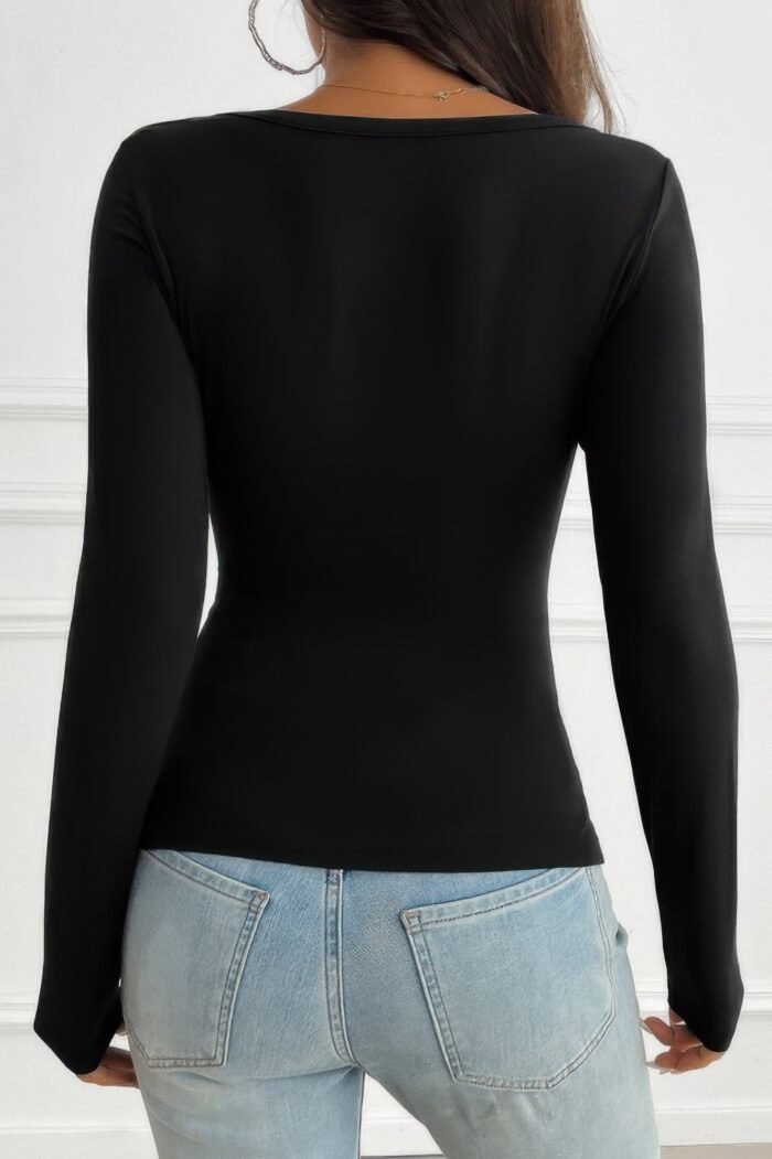 Solid Slim Fit V Neck Long Sleeve T Shirt - Image 4