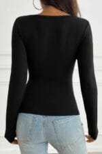 Solid Slim Fit V Neck Long Sleeve T Shirt