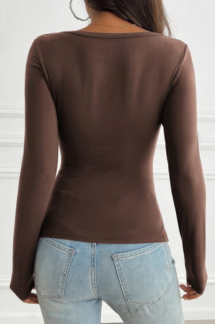 Solid Slim Fit V Neck Long Sleeve T Shirt - Image 8