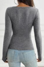 Solid Slim Fit V Neck Long Sleeve T Shirt