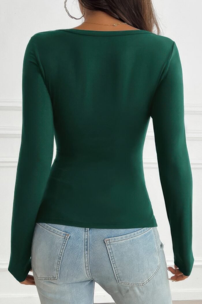 Solid Slim Fit V Neck Long Sleeve T Shirt - Image 16