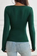 Solid Slim Fit V Neck Long Sleeve T Shirt