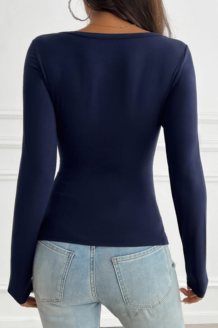 Solid Slim Fit V Neck Long Sleeve T Shirt - Image 20